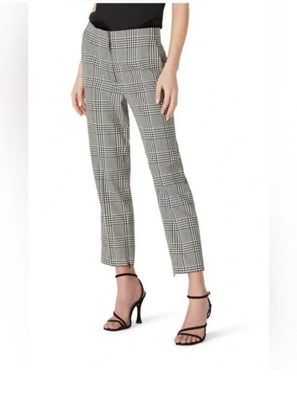 Club Monaco Plaid Cigarette Pant Sz 2 Slim Straight Black White Cropped